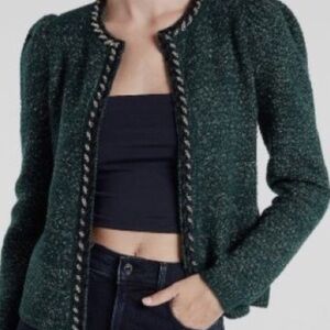 Express Lurex Chain Metallic Emerald Green Sweater Cardigan w/puff shoulders.
